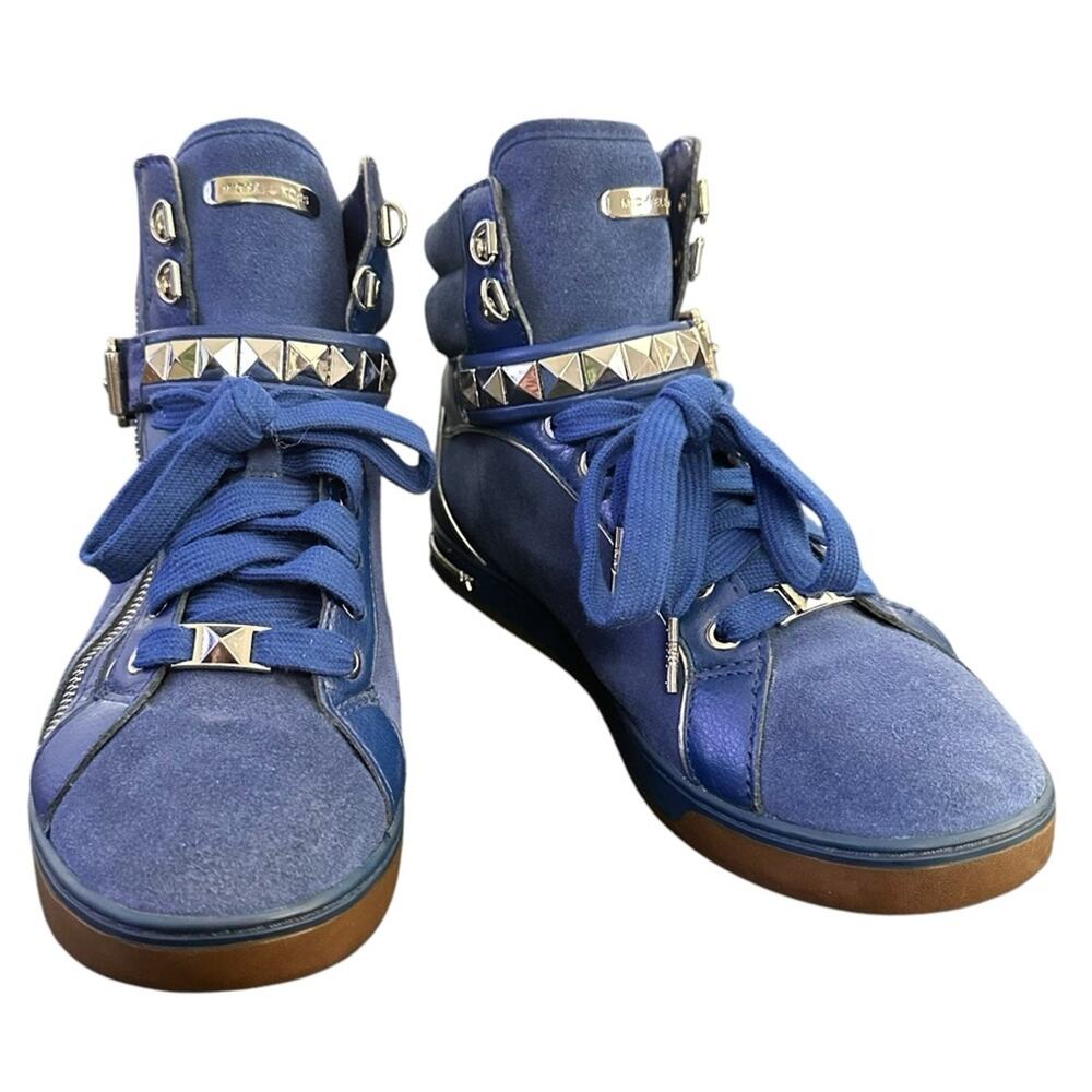 Michael Kors Glam Studded Women's sapphire Suede High Top Sneakers Size 9.5‎ - Picture 3 of 11